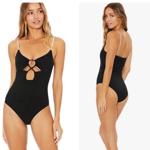 New! Beach riot Leslie one piece swimsuit black gold 27372